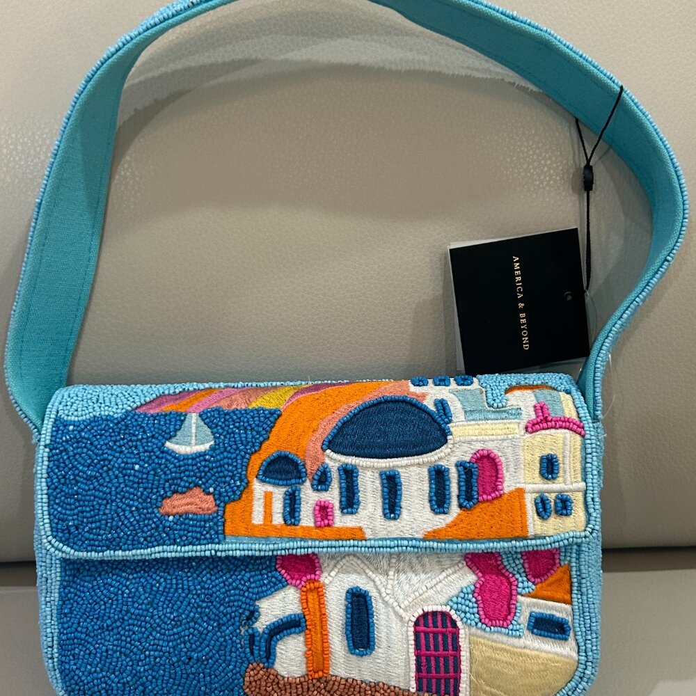 America & Beyond Beaded Embroidered Bag Santorini Greece Bag NWT